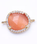 (GQL7488-1) SANDY BROWN (GQL7488-1) Brass Micro Pave Cubic Zirconia Links, with Faceted Glass Oval, 14x21mm (1 PC) (GQL7488-1) Brass Micro Pave Cubic Zirconia Links, with Faceted Glass Oval, 14x21mm (1 PC)