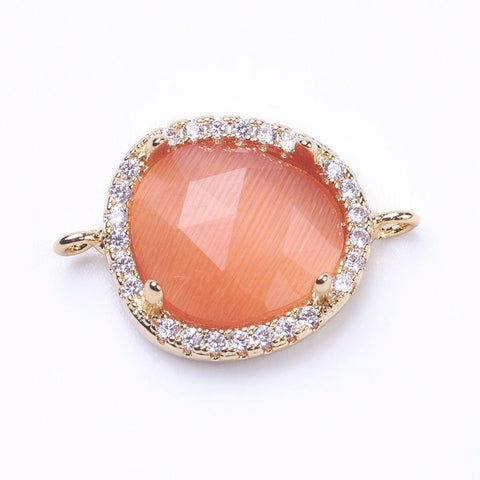 (GQL7488-1) SANDY BROWN (GQL7488-1) Brass Micro Pave Cubic Zirconia Links, with Faceted Glass Oval, 14x21mm (1 PC) (GQL7488-1) Brass Micro Pave Cubic Zirconia Links, with Faceted Glass Oval, 14x21mm (1 PC)