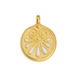 24KT.GD.PL. /WHITE (GQP8515-GW) (GQP8515-X) Alloy Round motif carved pendant for 2mm 17x22mm (2 PCS) (GQP8515-X) Alloy Round motif carved pendant for 2mm 17x22mm (2 PCS)
