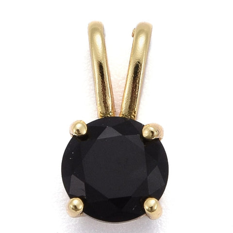 BLACK (GQP8735-X) Brass Micro Pave Cubic Zirconia Pendants, Flat Round, B7x13.5mm (2 PCS) (GQP8735-X) Brass Micro Pave Cubic Zirconia Pendants, Flat Round, B7x13.5mm (2 PCS)