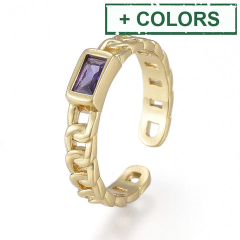 (GQR8008-X) Brass Micro Pave Cubic Zirconia, Open Rings, Rectangle, Curb Chain Shape,17mm (1 PC) (GQR8008-X) Brass Micro Pave Cubic Zirconia, Open Rings, Rectangle, Curb Chain Shape,17mm (1 PC)