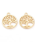 (GQT8312-G) Brass Flat Round with Tree of Life, Real 18K Gold Plated 15x18mm (4 PCS) (GQT8312-G) Brass Flat Round with Tree of Life, Real 18K Gold Plated 15x18mm (4 PCS)