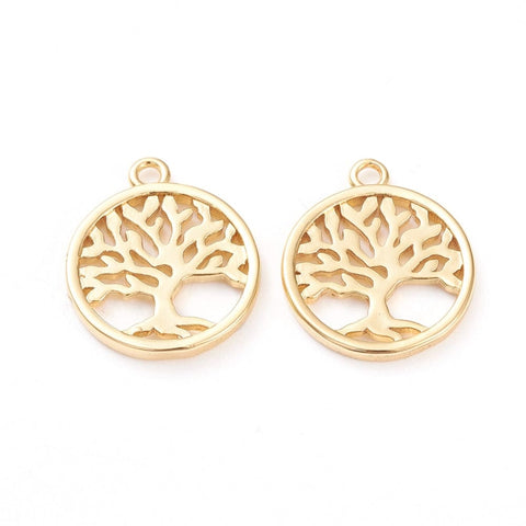 (GQT8312-G) Brass Flat Round with Tree of Life, Real 18K Gold Plated 15x18mm (4 PCS) (GQT8312-G) Brass Flat Round with Tree of Life, Real 18K Gold Plated 15x18mm (4 PCS)