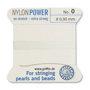 Griffin Nylon Bead Cord White with needle  2meters- 0.3mm Griffin Nylon Bead Cord White with needle  2meters- 0.3mm