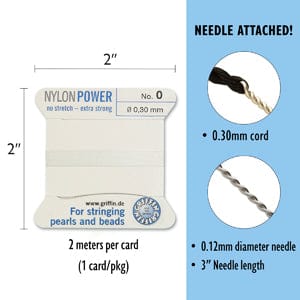Griffin Nylon Bead Cord White with needle  2meters- 0.3mm Griffin Nylon Bead Cord White with needle  2meters- 0.3mm