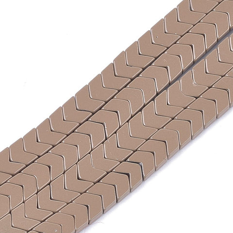 (HA6740B) Spray Painted Non-magnetic Synthetic Hematite Beads Strands, Arrow/Chevron, Camel Size: about 5.5mm long, 6mm wide, 2mm thick, hole: 0.7mm (HA6740B) Spray Painted Non-magnetic Synthetic Hematite Beads Strands, Arrow/Chevron, Camel Size: about 5.5mm long, 6mm wide, 2mm thick, hole: 0.7mm