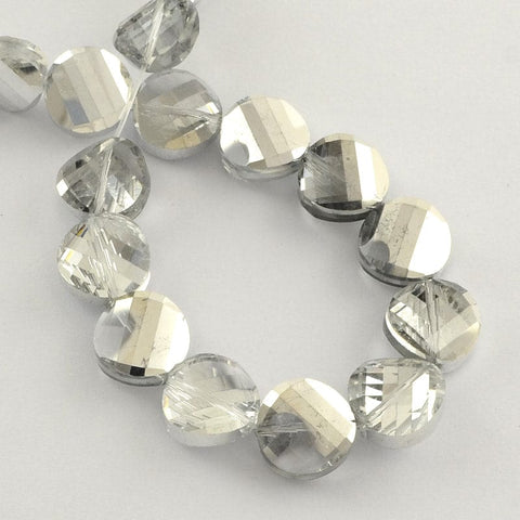 Half Plated Faceted Flat Round Glass Beads, WhiteSmoke 13mm (8 PCS), (BE5363A) Half Plated Faceted Flat Round Glass Beads, WhiteSmoke Size: about 13mm in diameter, 6.5mm thick, hole: 1.5mm.
