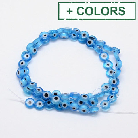 Handmade Evil Eye Lampwork Flat Round Bead, Blue 6mm Handmade Evil Eye Lampwork Flat Round Bead Strands, Blue Size: about 6mm in diameter, 3mm thick, hole: 1mm, about 68pcs/strand