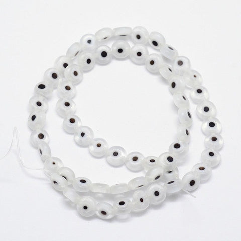 White/Black Handmade Evil Eye Lampwork Flat Round Bead, Blue 6mm Handmade Evil Eye Lampwork Flat Round Bead Strands, Blue Size: about 6mm in diameter, 3mm thick, hole: 1mm, about 68pcs/strand
