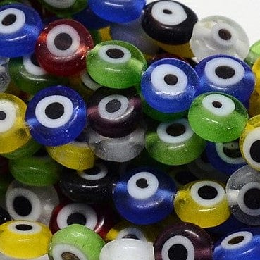 Mix Colours Handmade Evil Eye Lampwork Flat Round Bead, Blue 6mm Handmade Evil Eye Lampwork Flat Round Bead Strands, Blue Size: about 6mm in diameter, 3mm thick, hole: 1mm, about 68pcs/strand
