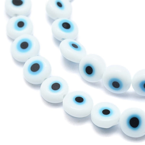 White/Blue Handmade Evil Eye Lampwork Flat Round Bead, Blue 6mm Handmade Evil Eye Lampwork Flat Round Bead Strands, Blue Size: about 6mm in diameter, 3mm thick, hole: 1mm, about 68pcs/strand