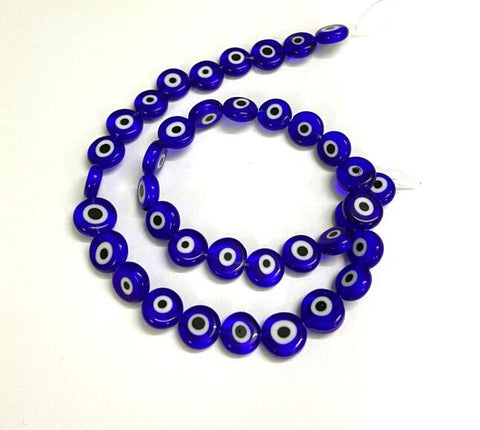 Dark Blue Handmade Evil Eye Lampwork Flat Round Bead, Blue 6mm Handmade Evil Eye Lampwork Flat Round Bead Strands, Blue Size: about 6mm in diameter, 3mm thick, hole: 1mm, about 68pcs/strand
