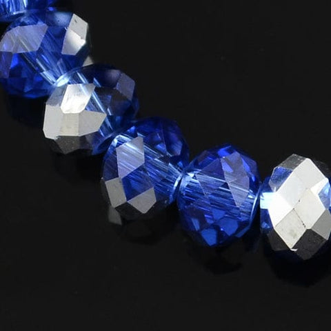 BLUE/HALF SILVER PLATED (BE5597-05S) Handmade Glass Beads, Faceted Rondelle, 8x6 mm Handmade Glass Beads, Faceted Rondelle, DarkCyan  Size: about 8mm in diameter, 6mm thick, hole: 1mm; about 72pcs/strand