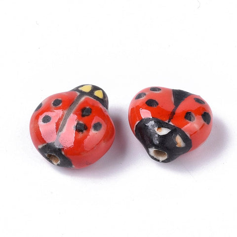 Handmade Porcelain Beads, Ladybug, 15-17mm Handmade Porcelain Beads, Ladybug, 15-17mm