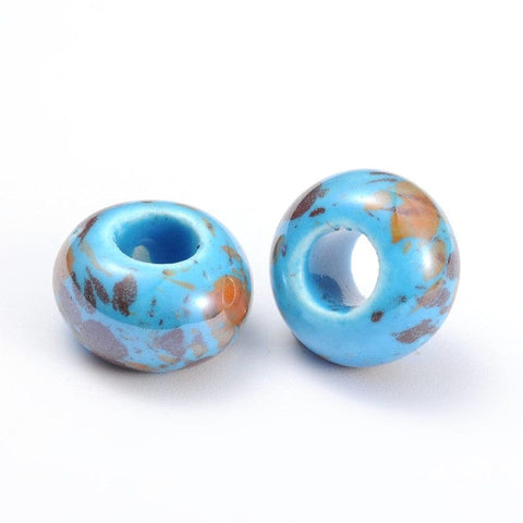 Dodger Blue (CB1372A) Handmade Porcelain Beads, Pearlized, Rondelle, (& Colors), 15x10mm, Hole: 6mm (CB1372) Handmade Porcelain Beads, Pearlized, Rondelle, (& Colors), 15x10mm, Hole: 6mm (CB1372)