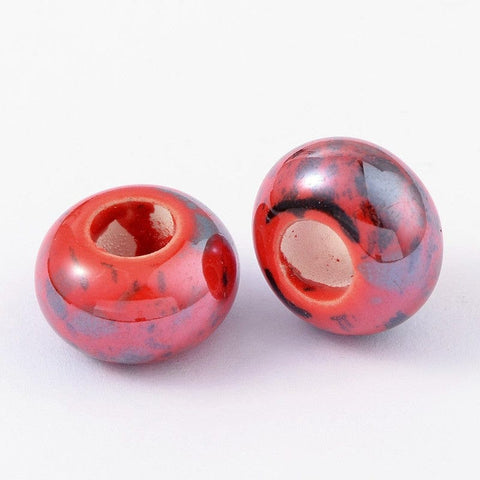 Red (CB1372C) Handmade Porcelain Beads, Pearlized, Rondelle, (& Colors), 15x10mm, Hole: 6mm (CB1372) Handmade Porcelain Beads, Pearlized, Rondelle, (& Colors), 15x10mm, Hole: 6mm (CB1372)