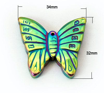 (HB4665) Hematite Pendants, Butterfly, Colorful  34mm (1 PC) Non-magnetic Synthetic Hematite Pendants, Butterfly, Colorful Size: about 34mm long, 32mm wide, 5mm thick, hole: 1mm