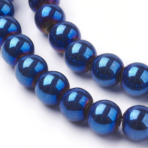 (HB5010) Hematite, Blue Plated, Round 8mm Non-Magnetic Synthetic Hematite Beads Strands, Blue Plated, Round Size: about 8mm 