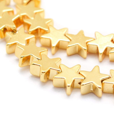 (HB5455) Electroplate Non-magnetic Synthetic Hematite Beads Strands, Grade AA, Long-Lasting Plated, Star, Golden Plated 6MM Electroplate Non-magnetic Synthetic Hematite Beads Strands, Grade AA, Long-Lasting Plated, Star, Golden Plated Size: about 6mm wide, 6mm long, 2.5mm thick, hole: 1mm; about 84pcs/strand, 15.7"(40cm).