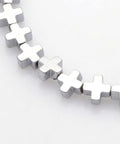 PLATINUM PLATED (HB5894B) (HB5894-X) Electroplate Non-magnetic Synthetic Hematite Cross,4x4mm (+- 50 PCS) Electroplate Non-magnetic Synthetic Hematite Beads Strands, Cross, Platinum Plated Size: about 4mm wide, 4mm long, 2mm thick, hole: 0.5mm; about 94pcs/strand, 15.7".