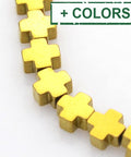 (HB5894-X) Electroplate Non-magnetic Synthetic Hematite Cross,4x4mm (+- 50 PCS) Electroplate Non-magnetic Synthetic Hematite Beads Strands, Cross, Platinum Plated Size: about 4mm wide, 4mm long, 2mm thick, hole: 0.5mm; about 94pcs/strand, 15.7".