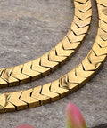 (HB6085B) Electroplated Arrows Non-magnetic Synthetic Hematite Bead Strands, Golden Plated 7mm wide, 6mm long, 3mm thick, hole: 1mm; Electroplated Arrows Non-magnetic Synthetic Hematite Bead Strands, Golden Plated Size: about 7mm wide, 6mm long, 3mm thick, hole: 1mm; about 101pcs/strand, 15.9".