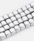 (HB6615A) Electroplated Non-magnetic Synthetic Hematite Beads Strands, Cube, platinum Plated Size: about 4mm long, 4mm wide, 4mm thick Electroplated Non-magnetic Synthetic Hematite Beads Strands, Cube, platinum Plated Size: about 4mm long, 4mm wide, 4mm thick, hole: 2mm; about 100pcs/strand