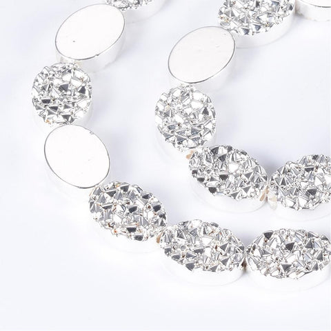 4 PIECES SILVER PLATED (HB7037A-04) (HB7037-X) Hematite Bead Strands, Oval, Plated 14mm long (HB7037-X) Hematite Bead Strands, Oval, Plated 14mm long