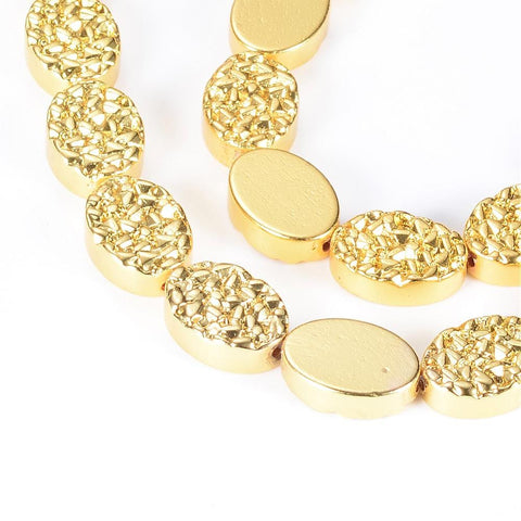 GOLD PLATED 4 PIECES (HB7037C-04) (HB7037-X) Hematite Bead Strands, Oval, Plated 14mm long (HB7037-X) Hematite Bead Strands, Oval, Plated 14mm long