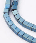 (HE5064) Hematite Beads Strands,, Green Plated Non-magnetic Synthetic Hematite Beads Strands, Grade A, Cube Beads for Jewelry Making, Green Plated Size: about 3mm long, 3mm wide, 3mm thick, hole: 1mm; about 130pcs/strand, 15.5".