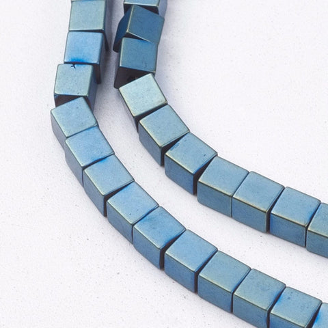 (HE5064) Hematite Beads Strands,, Green Plated Non-magnetic Synthetic Hematite Beads Strands, Grade A, Cube Beads for Jewelry Making, Green Plated Size: about 3mm long, 3mm wide, 3mm thick, hole: 1mm; about 130pcs/strand, 15.5".