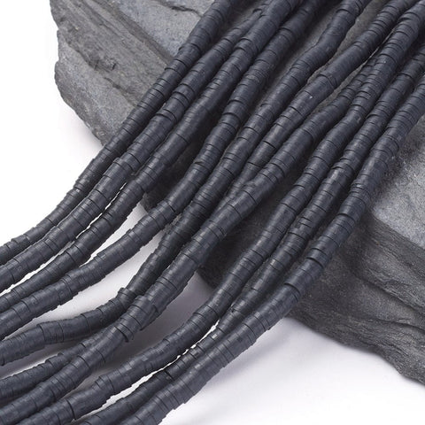 (HE6764-42) Environmental Handmade Polymer Clay Heishi Beads, Black 4X1mm (1 STR) (HE6764-42) Environmental Handmade Polymer Clay Heishi Beads, Black 4X1mm (1 STR)