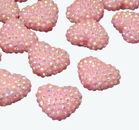 Heart Resin Rhinestone Beads, Pearl Pink 21x26mm Heart Resin Rhinestone Beads, Pearl Pink 21x26mm