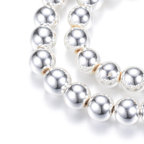 SILVER Hematite Bead Strands, Round, 8mm Electroplate Non-magnetic Synthetic Hematite Bead Strands,
