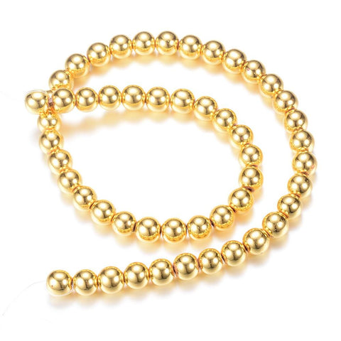 Hematite Bead Strands, Round, Golden Plated, 4MM Electroplate Non-magnetic Synthetic Hematite Bead Strands, Round, Golden Plated Size: about 4mm in diameter, hole: 1~1.5mm; about 92~95pcs/strand, 15.7"