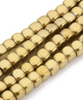(HB6130A) Hematite Beads , Cube, Golden Plated 4mm long, 4mm wide, 4mm thick, hole: 2mm Electroplate Non-magnetic Synthetic Hematite Beads Strands, Cube, Golden Plated Size: about 4mm long, 4mm wide, 4mm thick, hole: 2mm; about 105pcs/strand,