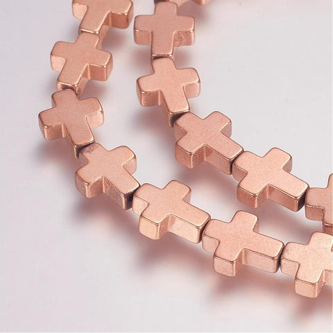 Hematite, Cross ROSE GOLD 10MM (CR5003) Electroplate Non-magnetic Synthetic Hematite Beads , Grade AA, Cross, Rose Gold Plated Size: about 8mm wide, 10mm long, 3mm thick, hole: 1mm