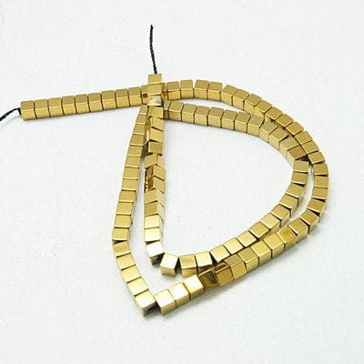 Hematite, Cube, Golden Plated 4MM Non-magnetic Synthetic Hematite Beads Strands, Cube, Golden Plated Size: about 4mm wide, 4mm long, 4mm thick, hole: 1mm, 