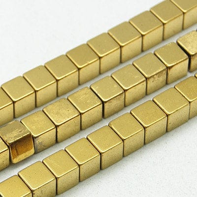 Hematite, Cube, Golden Plated 4MM Non-magnetic Synthetic Hematite Beads Strands, Cube, Golden Plated Size: about 4mm wide, 4mm long, 4mm thick, hole: 1mm, 