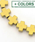 PLATINUM PLATED Hematite Greek Cross Beads 10mm Electroplate Non-magnetic Synthetic Hematite Greek Cross Beads Strands, Golden Plated Size: about 10mm wide, 10mm long, 4mm thick, hole: 1mm; about 39pcs/strand, 15.5"