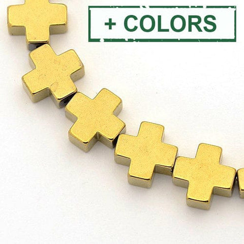 PLATINUM PLATED Hematite Greek Cross Beads 10mm Electroplate Non-magnetic Synthetic Hematite Greek Cross Beads Strands, Golden Plated Size: about 10mm wide, 10mm long, 4mm thick, hole: 1mm; about 39pcs/strand, 15.5"