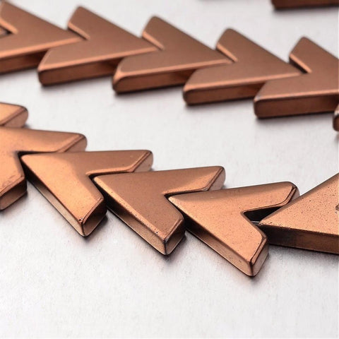 Hematite , Letter V, Copper Plated 17MM (HB5006B) Electroplate Non-magnetic Synthetic Hematite Bead Strands, Letter V, Copper Plated  Size: about 17mm wide, 16mm long, 3mm thick, hole: 1mm