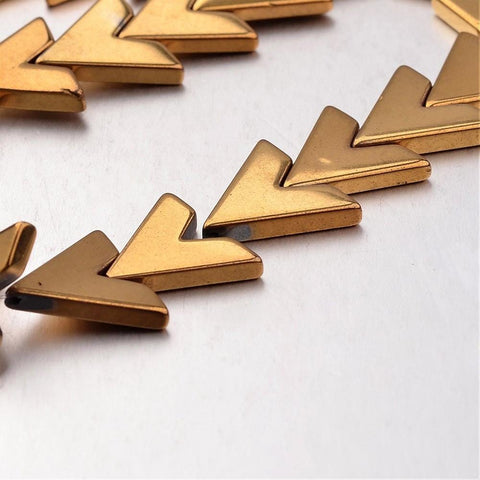 Hematite , Letter V, Golden Plated 17MM (HB5006C) Electroplate Non-magnetic Synthetic Hematite Bead Strands, Letter V, Golden Plated  Size: about 17mm wide, 16mm long, 3mm thick, hole: 1mm