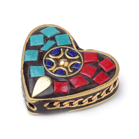 (IB5231) Handmade Indonesia Beads, with Brass Findings, Heart, Golden, 31MM Handmade Indonesia Beads, with Brass Findings, Heart, Golden, Colorful Size: about 28mm long, 31.5mm wide, 9mm thick, hole: 2mm.