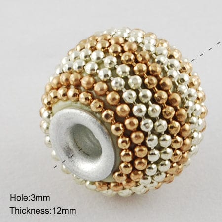 (IB5232) Handmade Indonesia Beads, with Aluminum Cores, Round, Platinum, DarkGoldenrod 14MM Handmade Indonesia Beads, with Aluminum Cores, Round, Platinum, DarkGoldenrod Size: about 14mm in diameter, 12mm thick, hole: 3mm.