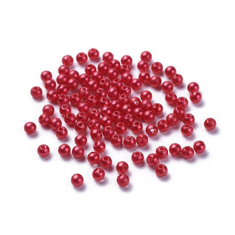 RED Imitation Pearl Acrylic Beads, Dyed, Round, 4mm Imitation Pearl Acrylic Beads, Dyed, Round, 4mm