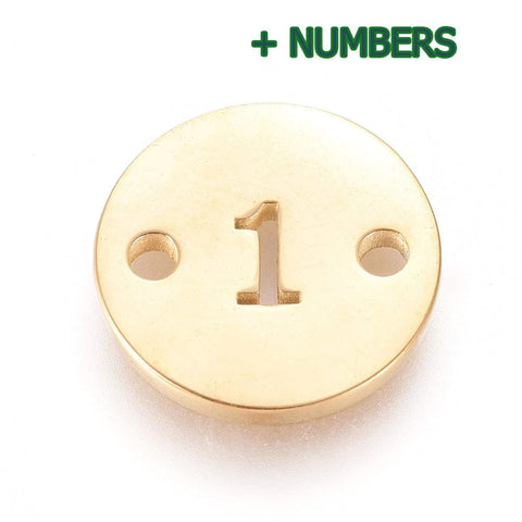 1 Ion Plated Numbers 304 Stainless Steel Links, Flat Round, Golden,10mm Ion Plated Numbers 304 Stainless Steel Links, Flat Round, Golden,10mm