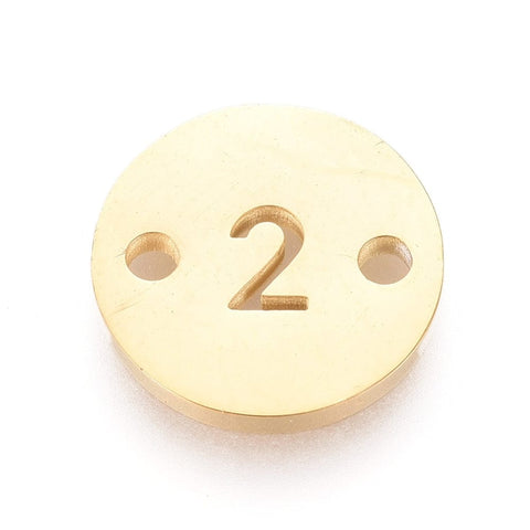 2 Ion Plated Numbers 304 Stainless Steel Links, Flat Round, Golden,10mm Ion Plated Numbers 304 Stainless Steel Links, Flat Round, Golden,10mm