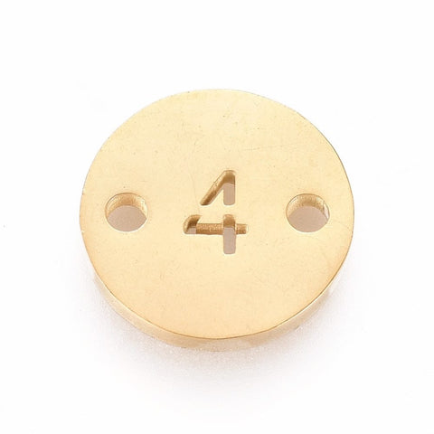 4 Ion Plated Numbers 304 Stainless Steel Links, Flat Round, Golden,10mm Ion Plated Numbers 304 Stainless Steel Links, Flat Round, Golden,10mm
