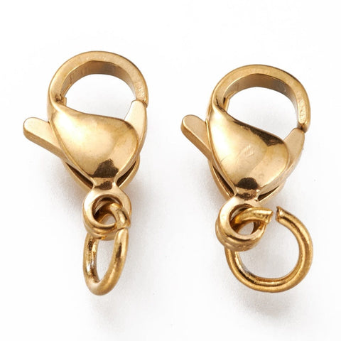 Ion Plating (IP) 304 Stainless Steel Lobster Clasps, With Jump Ring, Golden Ion Plating (IP) 304 Stainless Steel Lobster Clasps, With Jump Ring, Golden